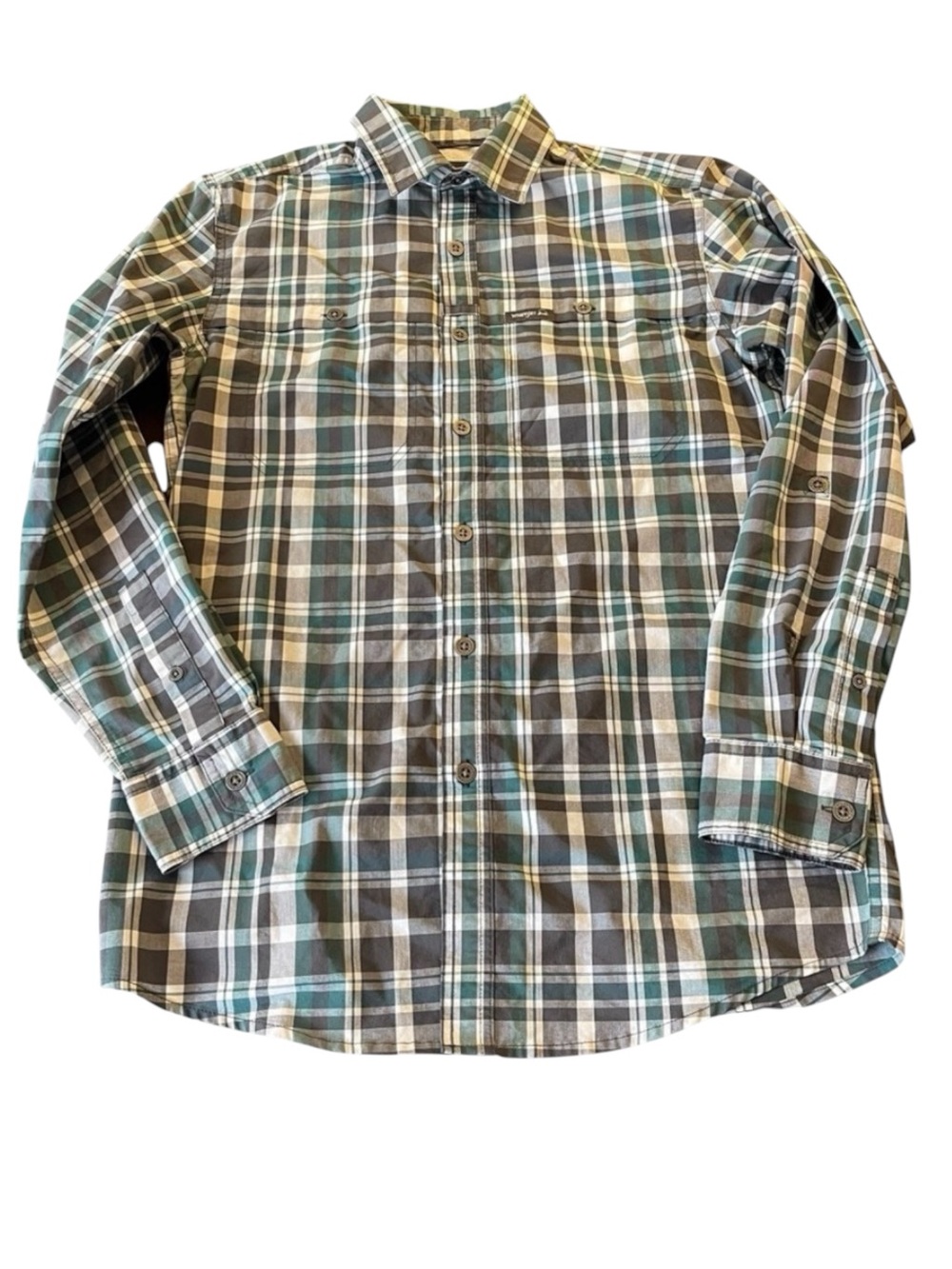 Wrangler Green/Black/White Regular Fit Button Front Shirt (S)